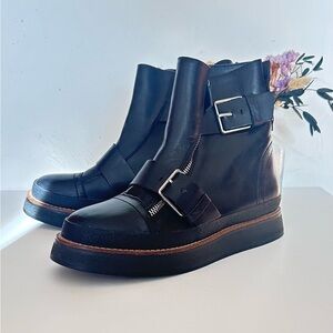 Zara Black Platform Moto Buckle Boots